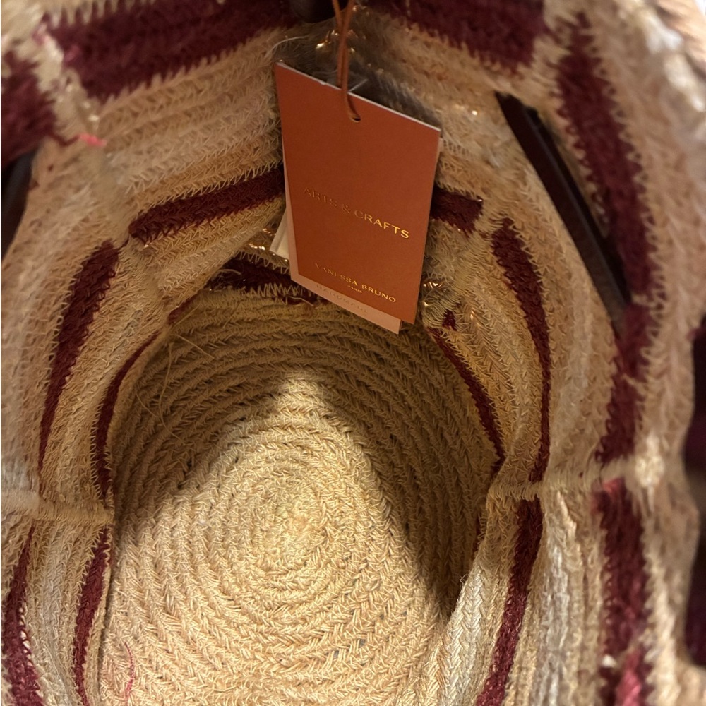NWT VANESSA BRUNO CHEVRON JUTE CROSSBODY BAG - Picture 7 of 9